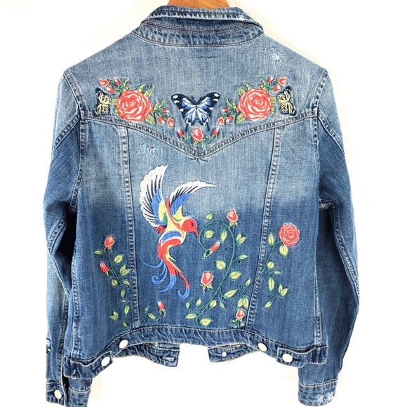 Blank NYC Wild Child Bird Embroider Denim Jacket S - Picture 6 of 15